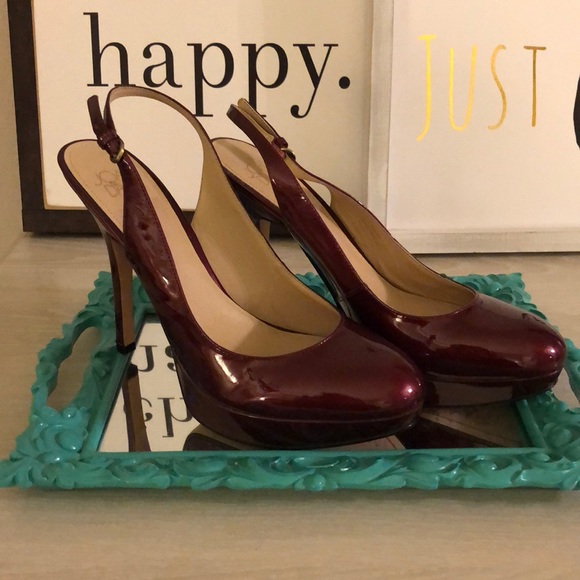 Joan and David Ruby Red Patent Platform Singbacks - Picture 1 of 8